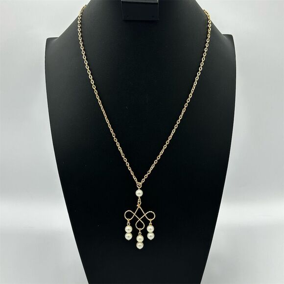 Avon Jewelry - Vintage Avon Faux Pearl Dangle Pendant Necklace Gold-Tone